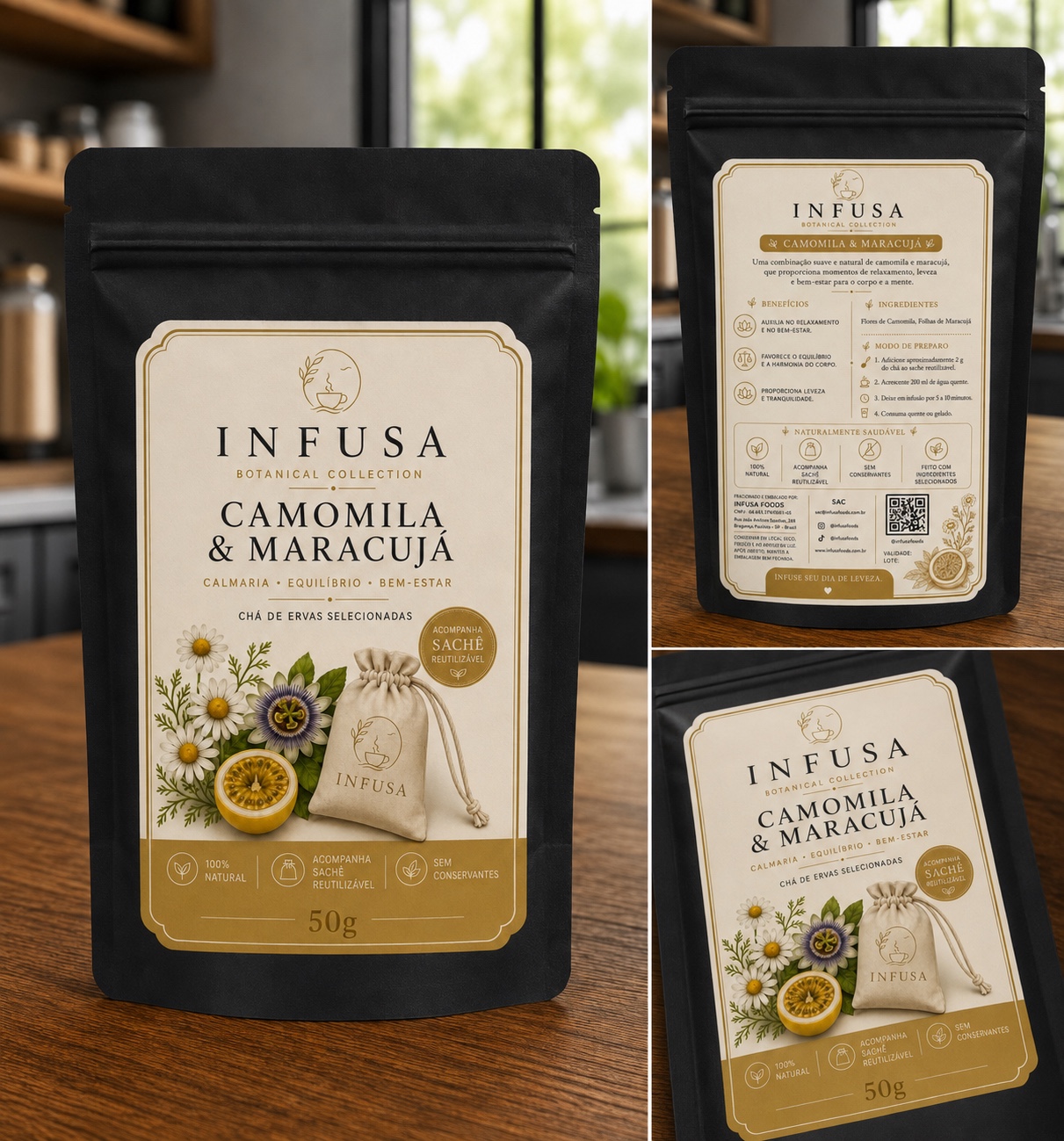 Embalagem do chá Infusa Camomila e Maracujá