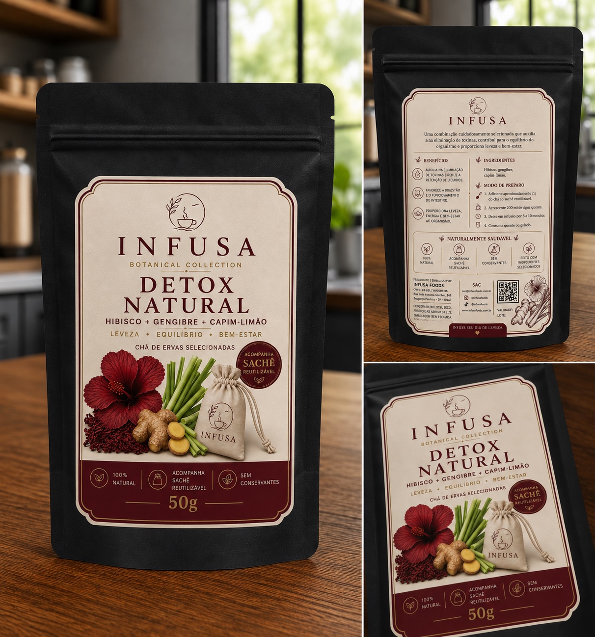 Embalagem do chá Infusa Hibisco, Gengibre e Capim-limão